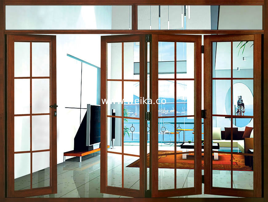 UPVC PVC 폴더블 슬라이딩 글래스 도어 3 패널 바이 폴드 도어 전자 분해 코팅