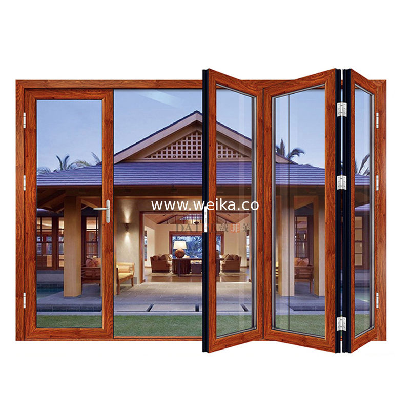 UPVC PVC 폴더블 슬라이딩 글래스 도어 3 패널 바이 폴드 도어 전자 분해 코팅